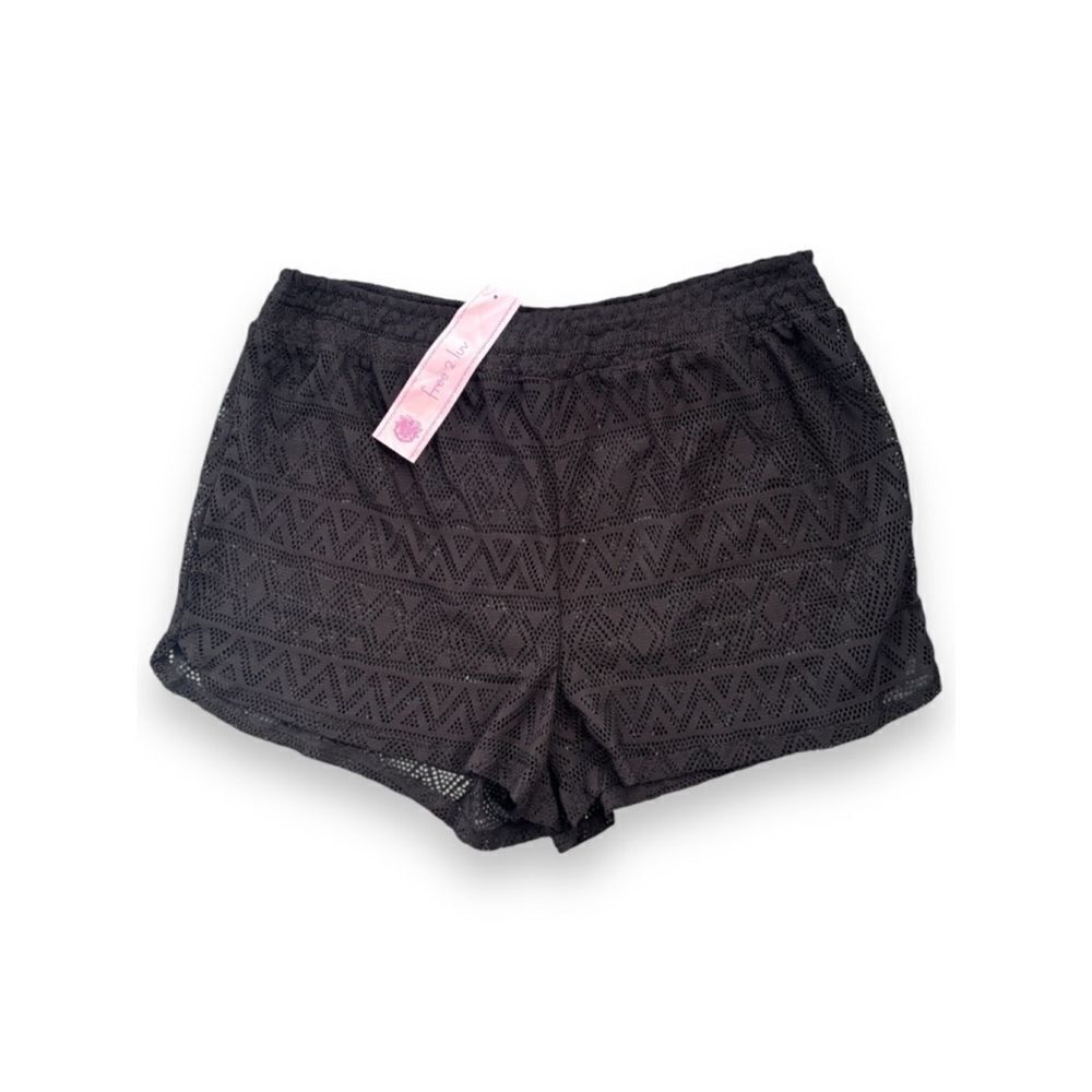 Free 2 Luv Women’s Large Black Eyelet Lace High Rise Swim CoverUp Shorts
